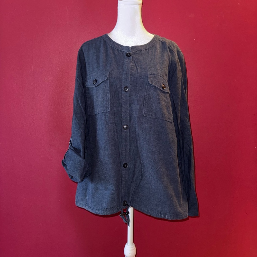 Liz Claiborne Blue Linen-Cotton Blend Jacket - XL